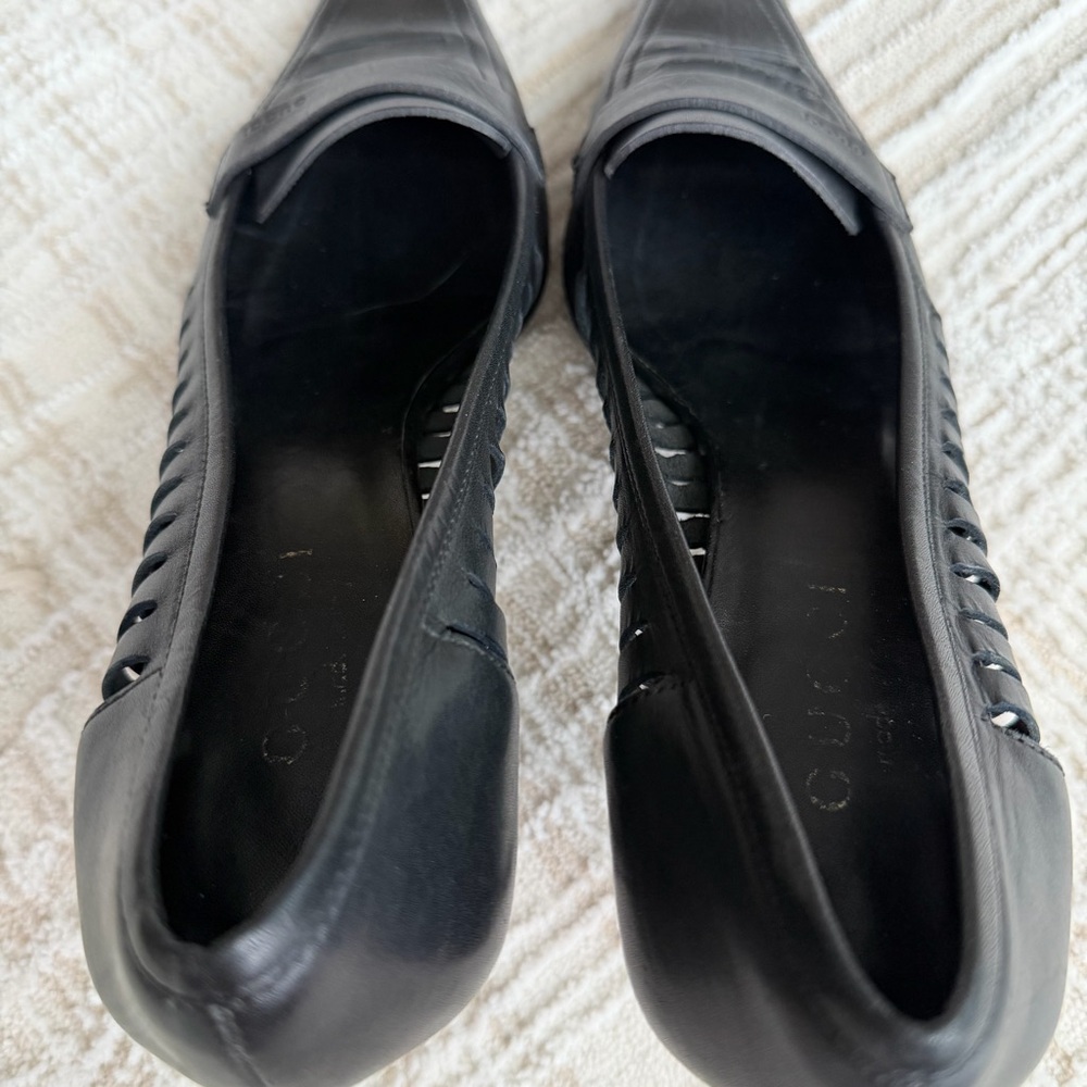 Gucci Black Leather Laser Cut Square Toe - Picture 7 of 7